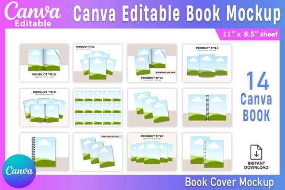 Download 14 Canva Editable Book Mockup Bundle - Editable Collection